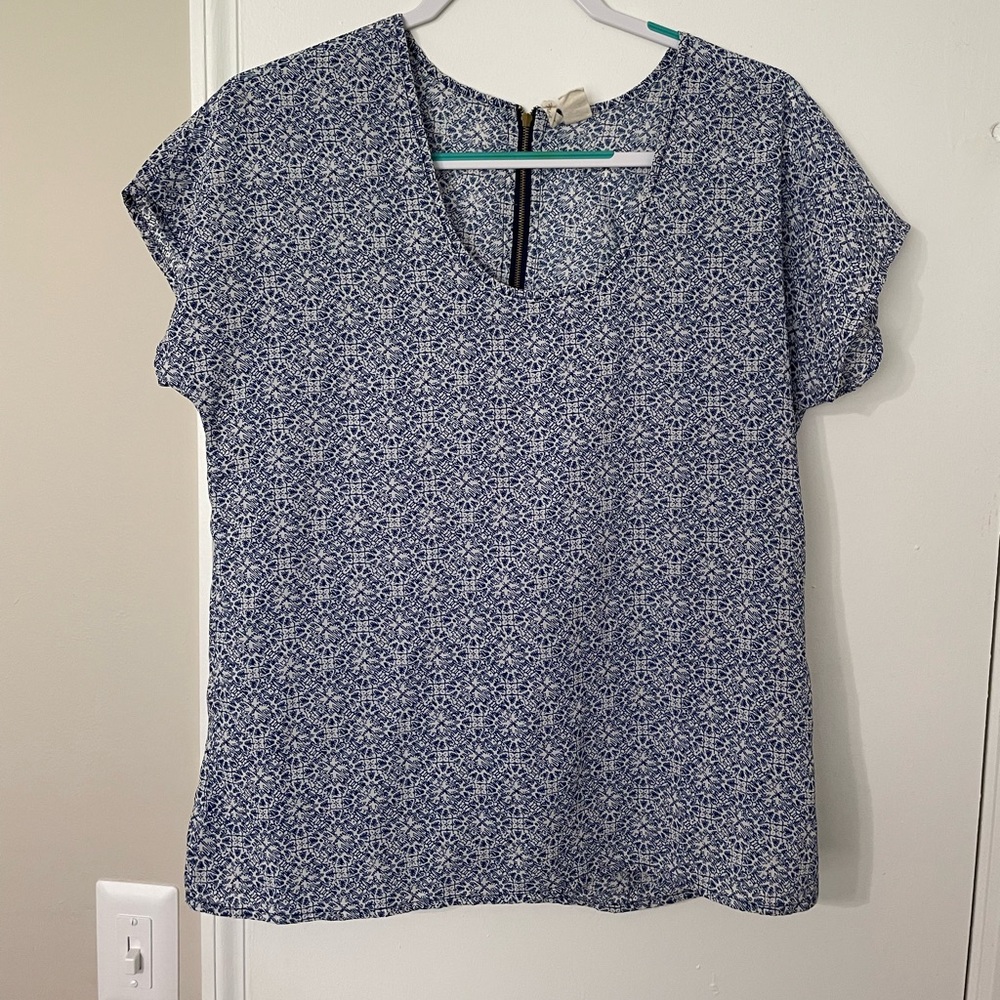 Japna Blue Patterned Women's Short-sleeve Blouse Size Medium